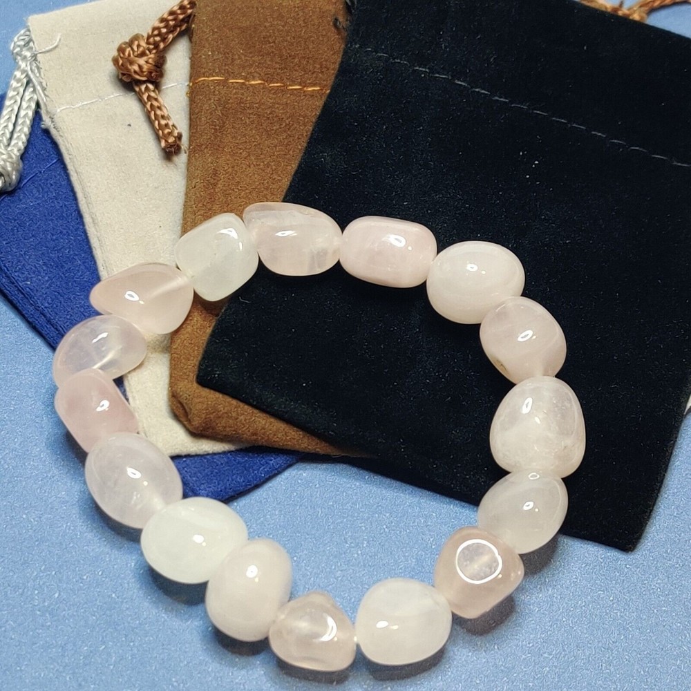 Rose Quartz elastic natural stone bracelet  including felt pouch-NB02